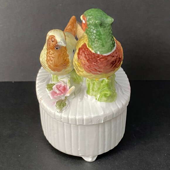 Vintage Japanese Trinket Dish with Pheasants - Porcelain - Flowers - Footed - Picture 8 of 8